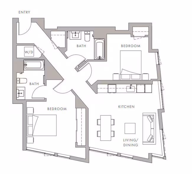 2BD, 2BTH B3 floor plan